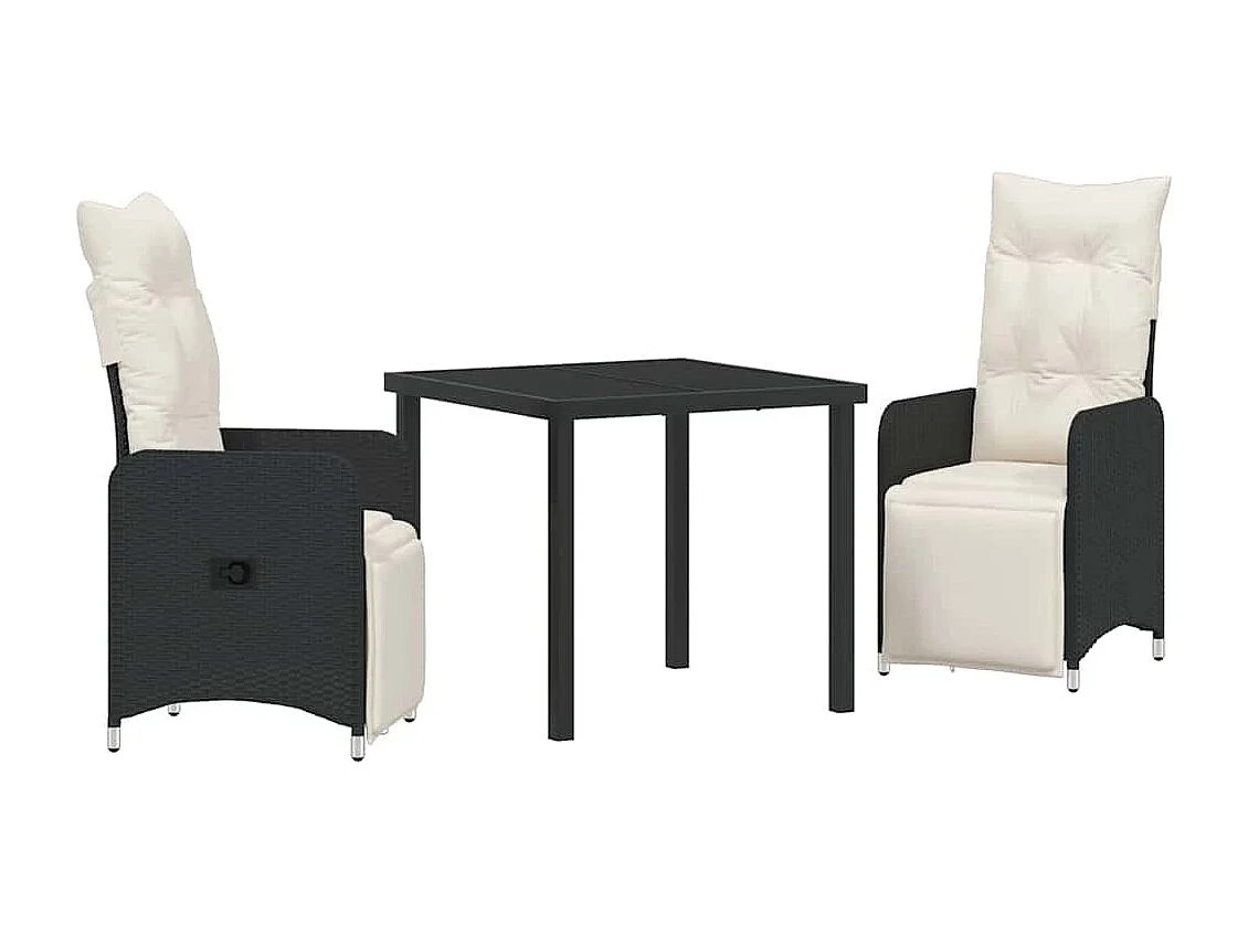 3-delige tuintafelset met kussens van zwart polyrotan