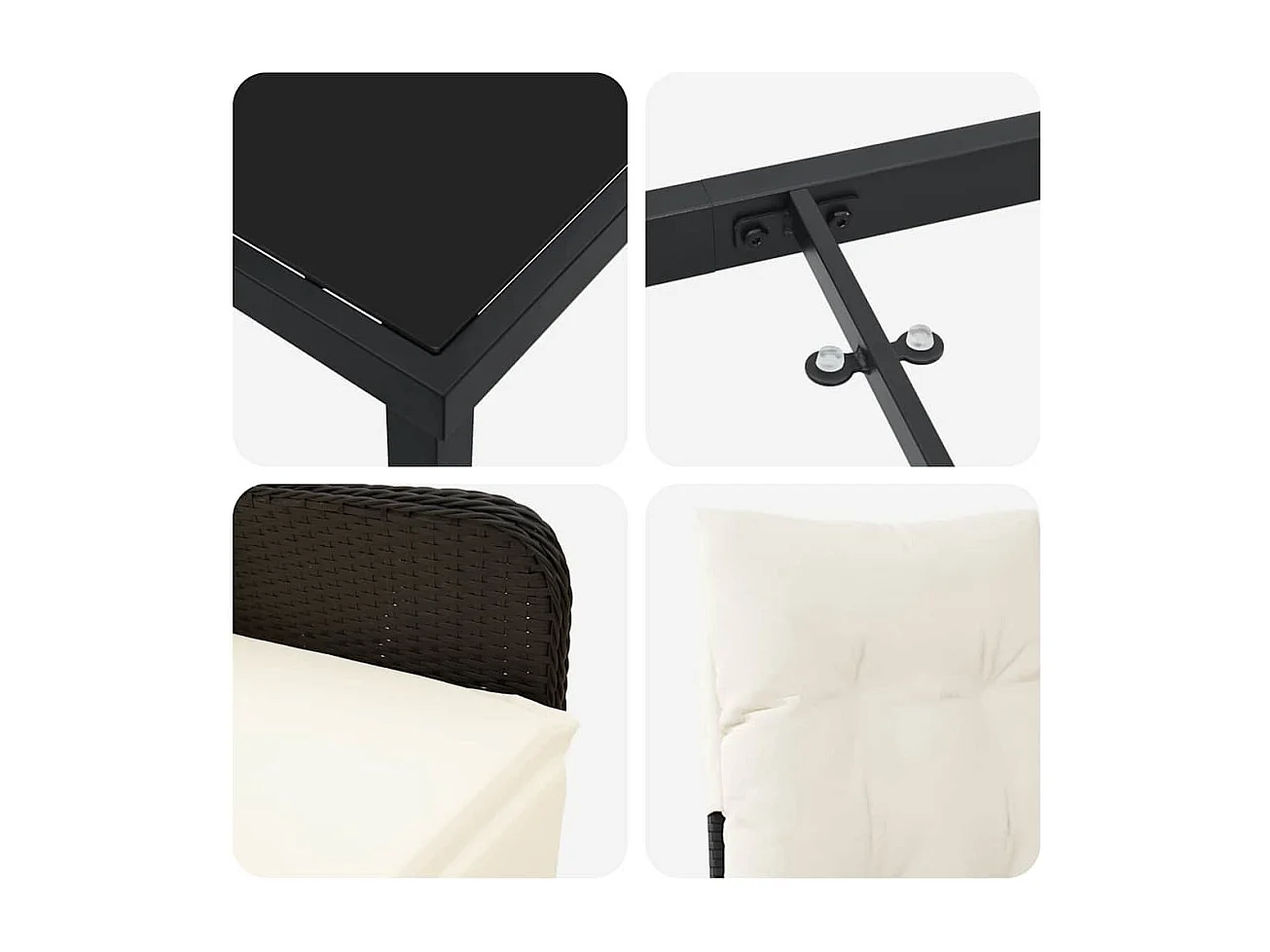 3-delige tuintafelset met kussens van zwart polyrotan