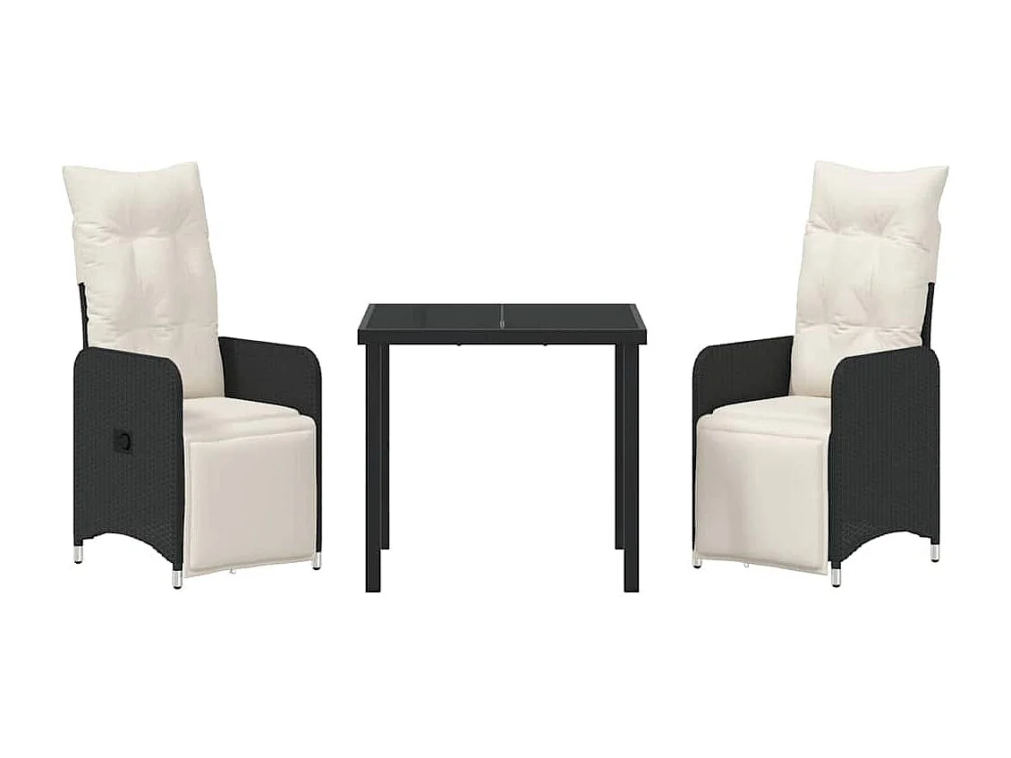 3-delige tuintafelset met kussens van zwart polyrotan