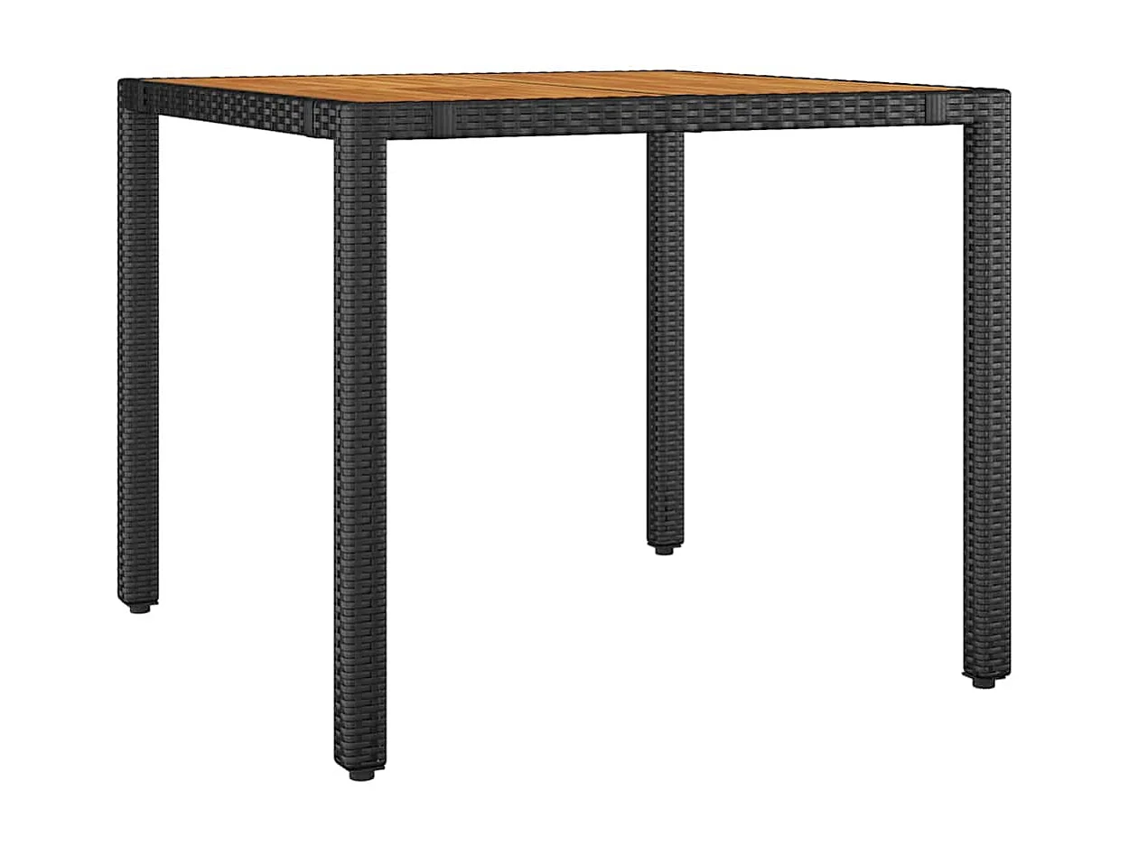 Juego de comedor de jardín de 3 piezas en ratán sintético negro y acacia.