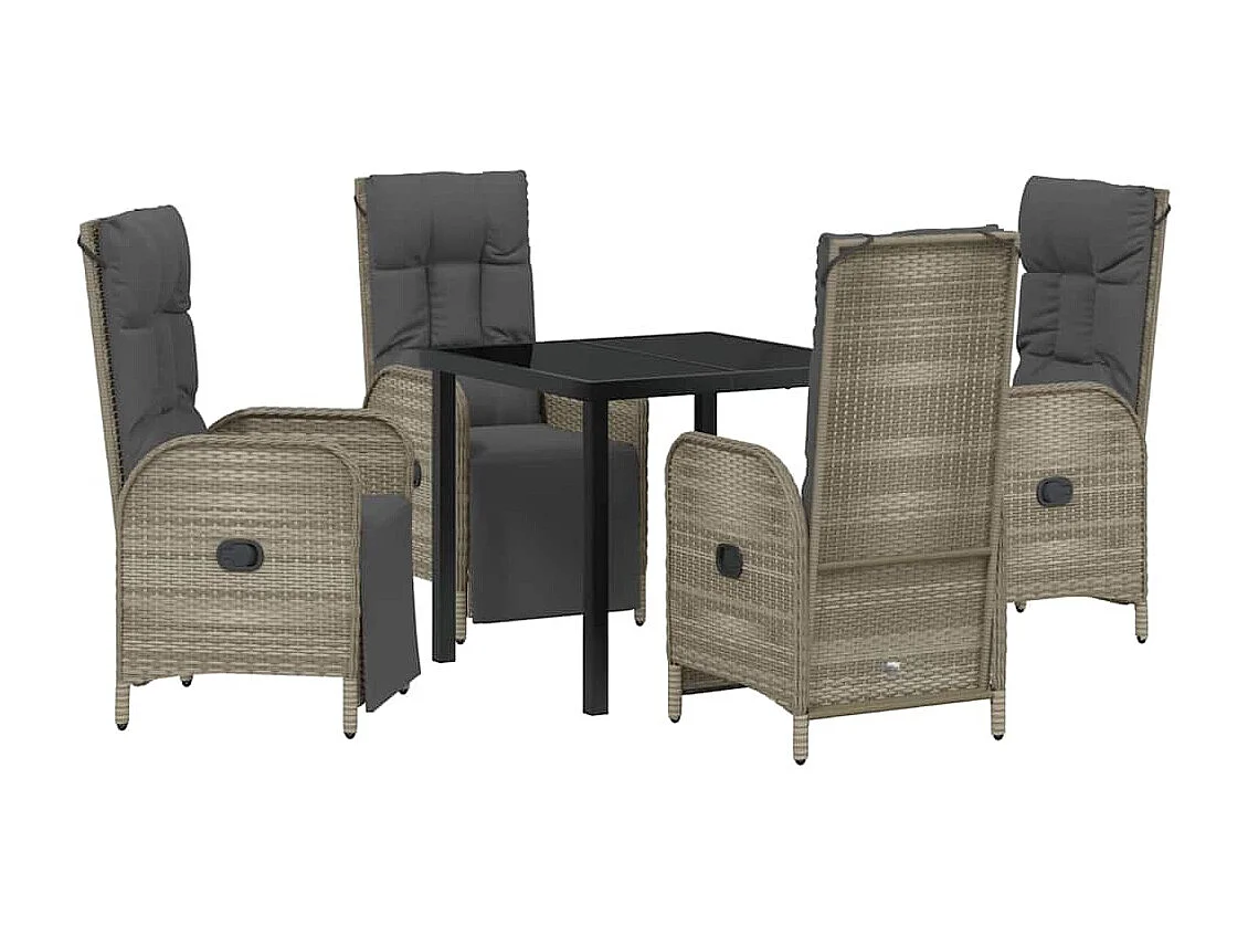 Set da pranzo da giardino 5 pezzi con cuscini in polyrattan grigio