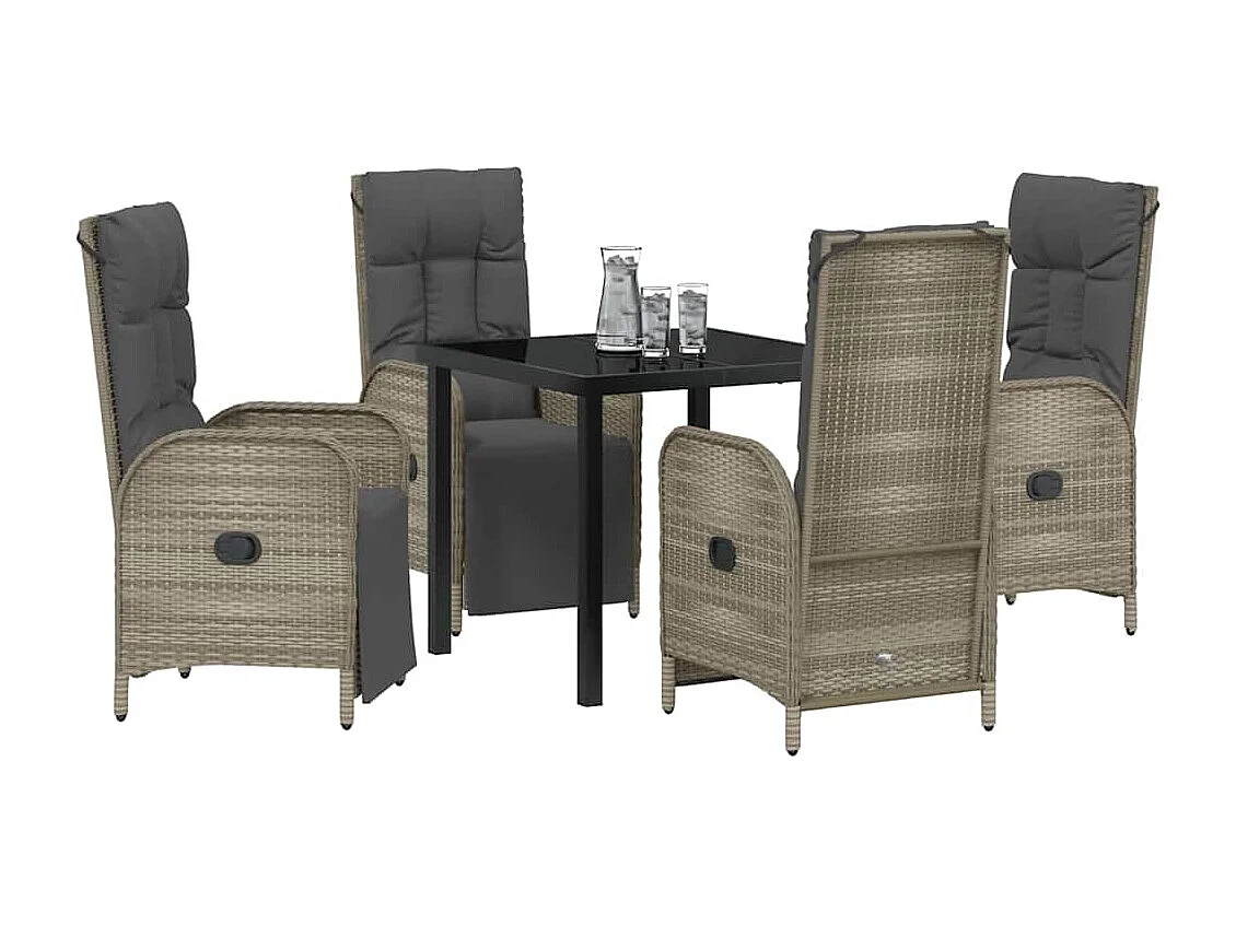 Set da pranzo da giardino 5 pezzi con cuscini in polyrattan grigio