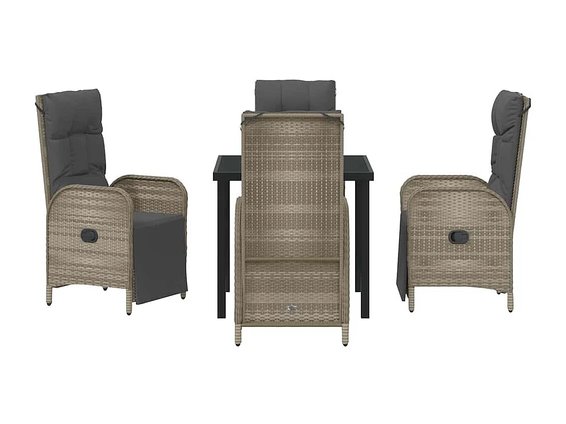 Set da pranzo da giardino 5 pezzi con cuscini in polyrattan grigio