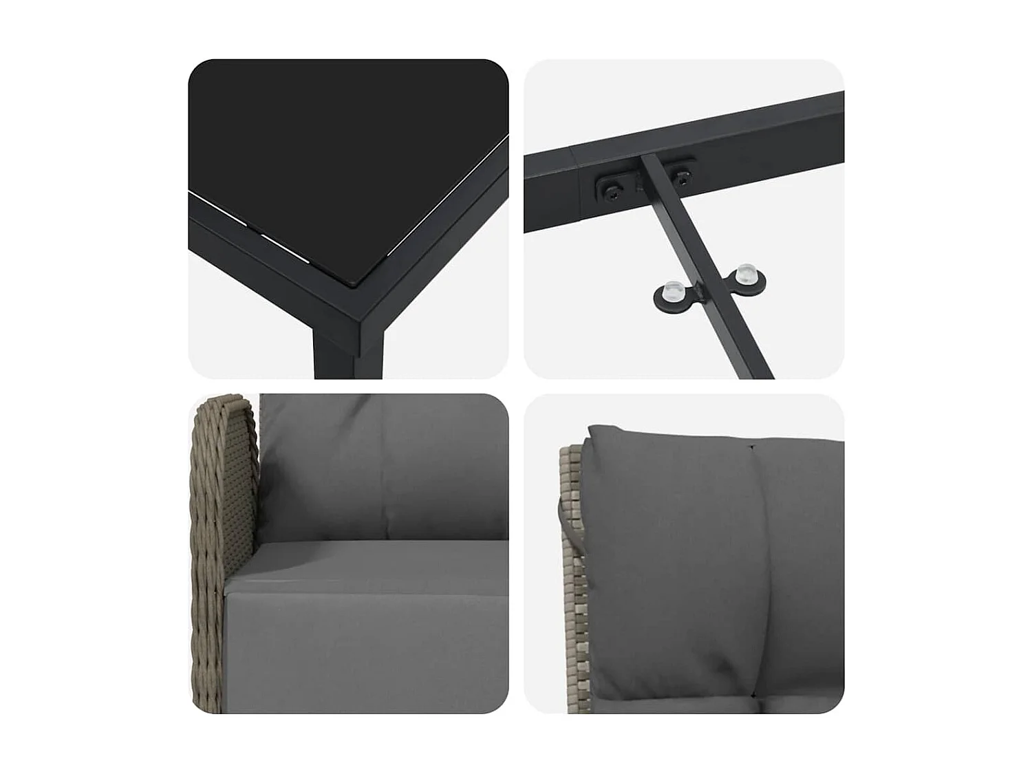 Set da pranzo da giardino 5 pezzi con cuscini in polyrattan grigio