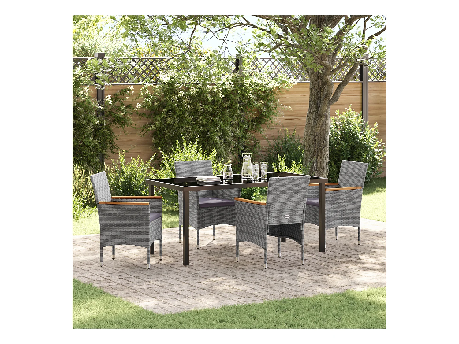 5-delige tuinset van grijs polyrotan