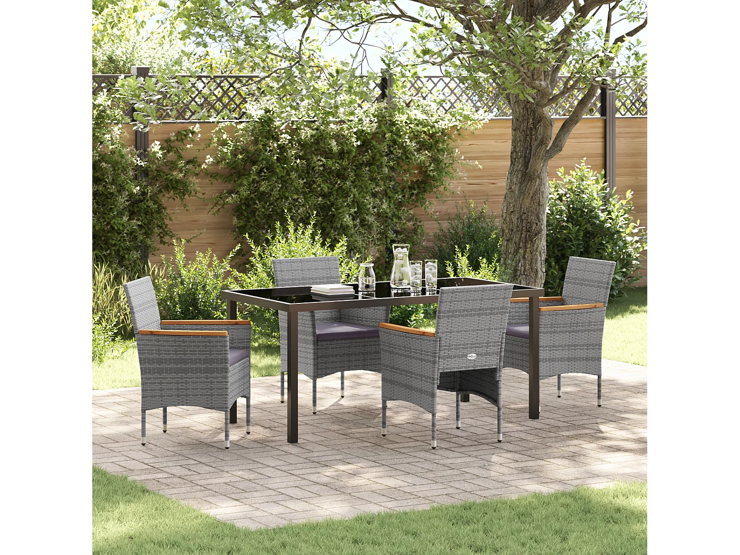 Ensemble de dîner de jardin 5 pièces Gris Rotin Poly