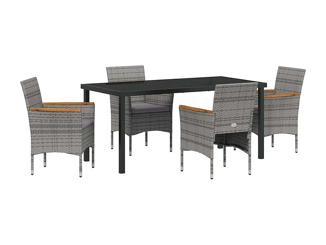 Ensemble de dîner de jardin 5 pièces Gris Rotin Poly
