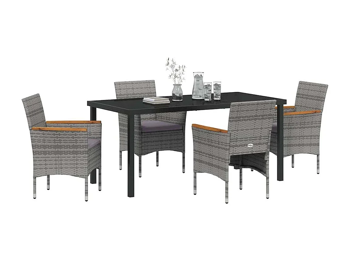 Ensemble de dîner de jardin 5 pièces Gris Rotin Poly