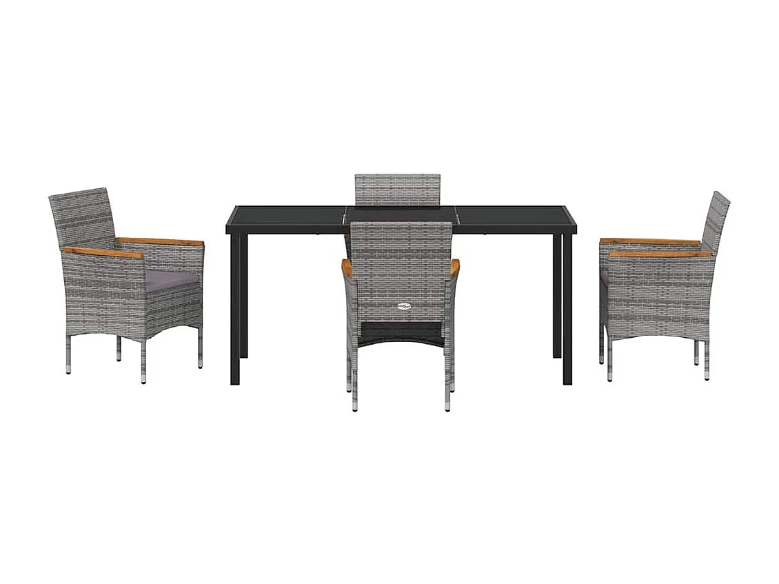 Ensemble de dîner de jardin 5 pièces Gris Rotin Poly