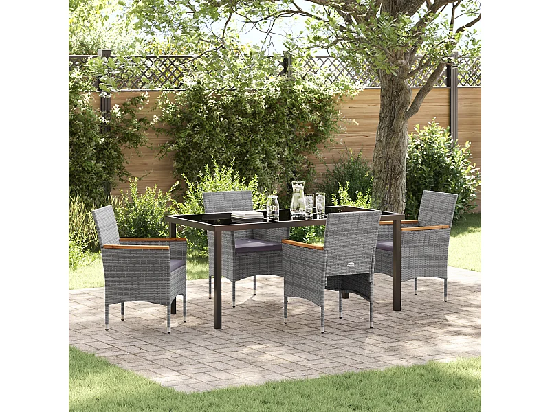 Ensemble de dîner de jardin 5 pièces Gris Rotin Poly