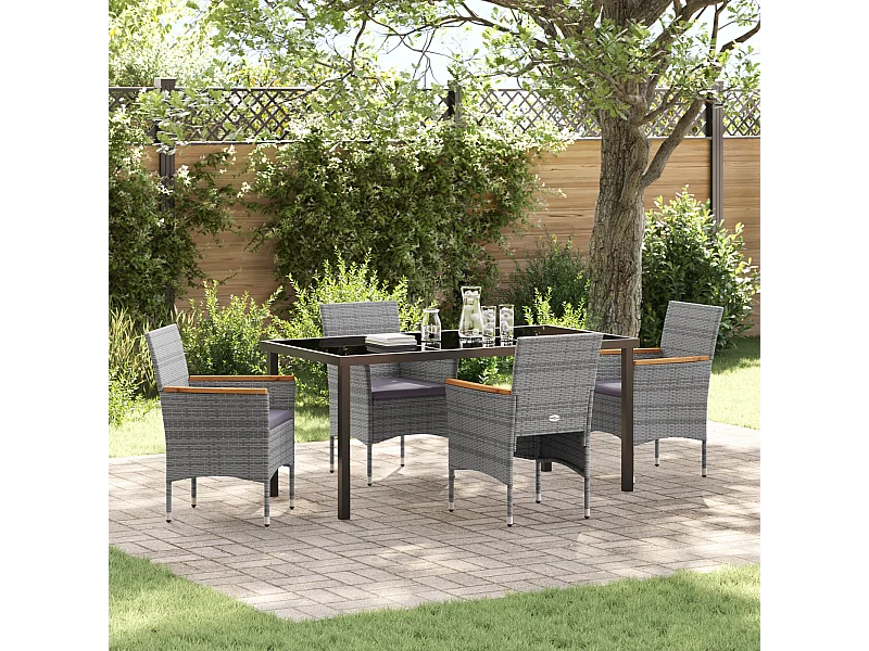 5-delige tuinset van grijs polyrotan