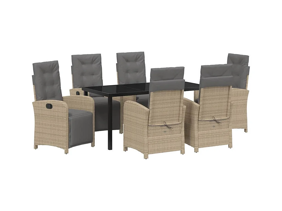 Ensemble de salle à manger de jardin 7 pièces avec coussins beige poly rotin