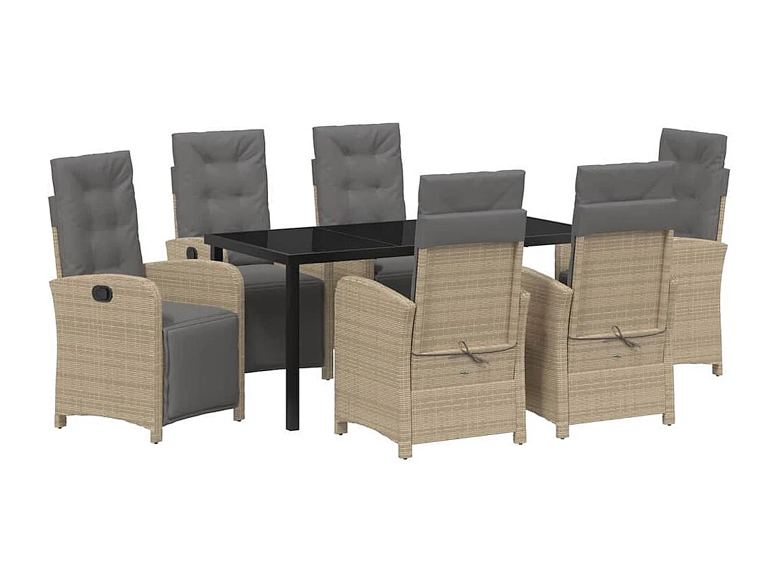 Ensemble de salle à manger de jardin 7 pièces avec coussins beige poly rotin