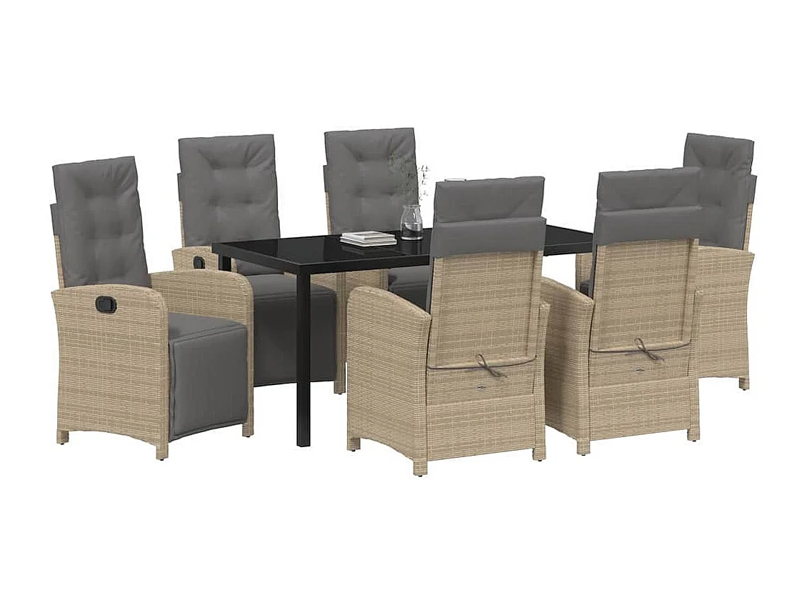 Ensemble de salle à manger de jardin 7 pièces avec coussins beige poly rotin