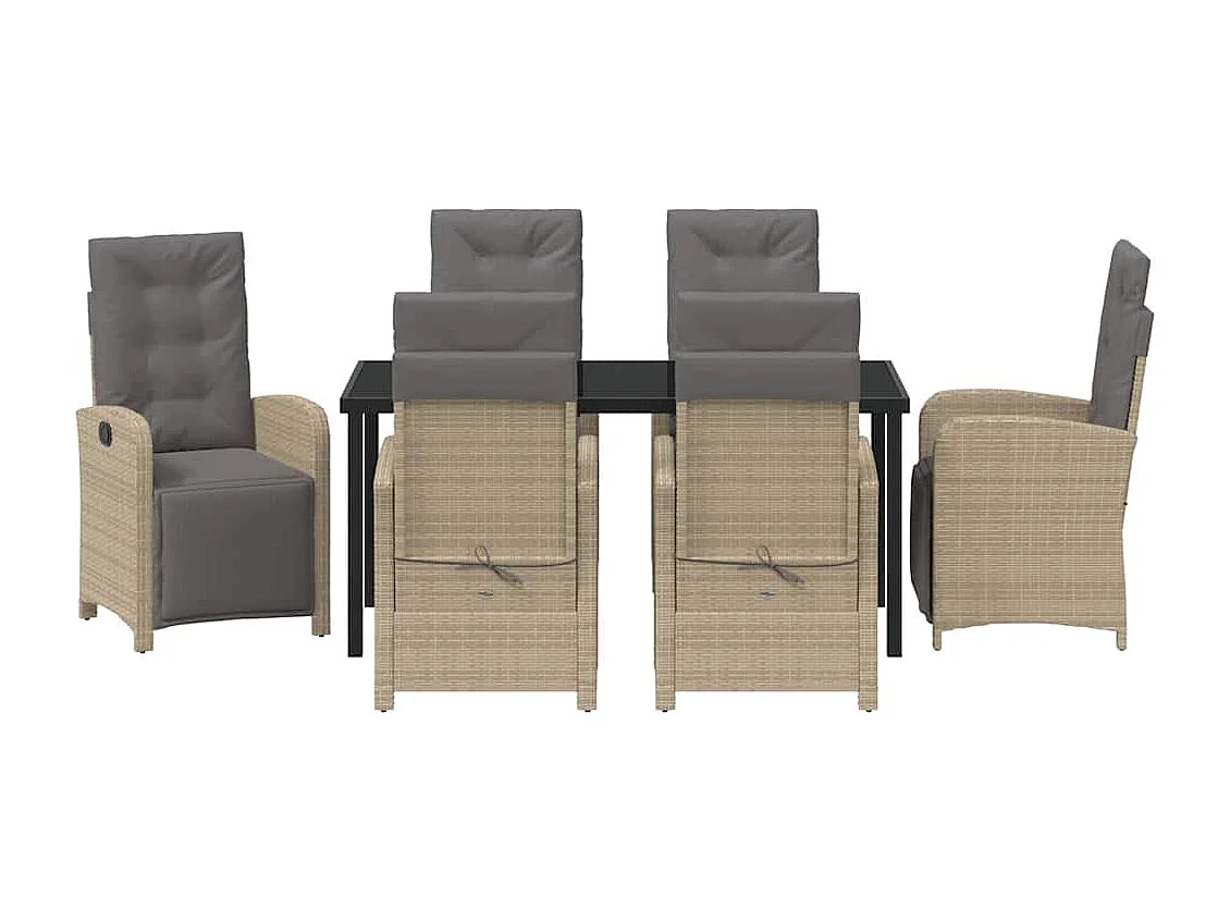 Ensemble de salle à manger de jardin 7 pièces avec coussins beige poly rotin