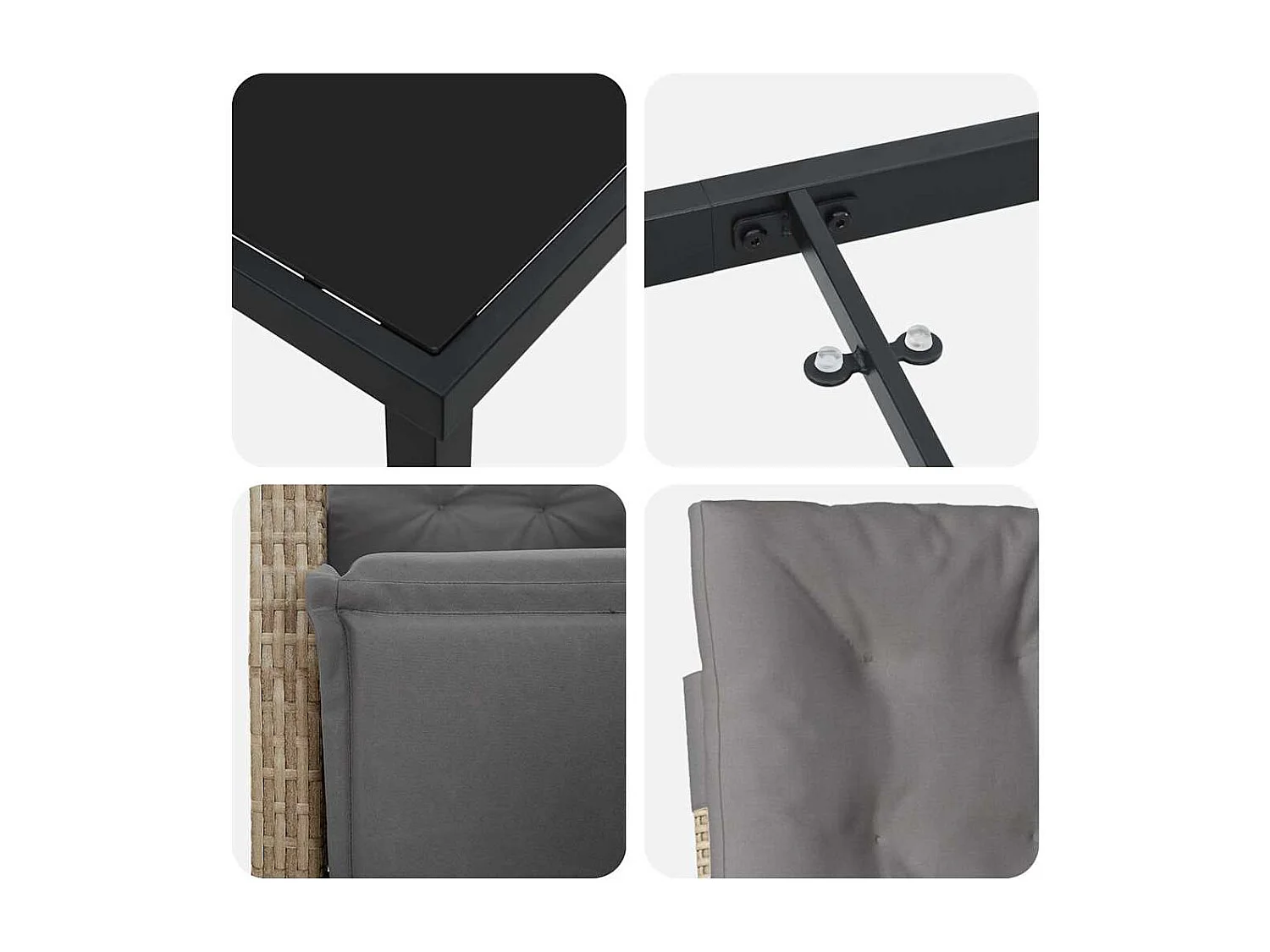 Ensemble de salle à manger de jardin 7 pièces avec coussins beige poly rotin