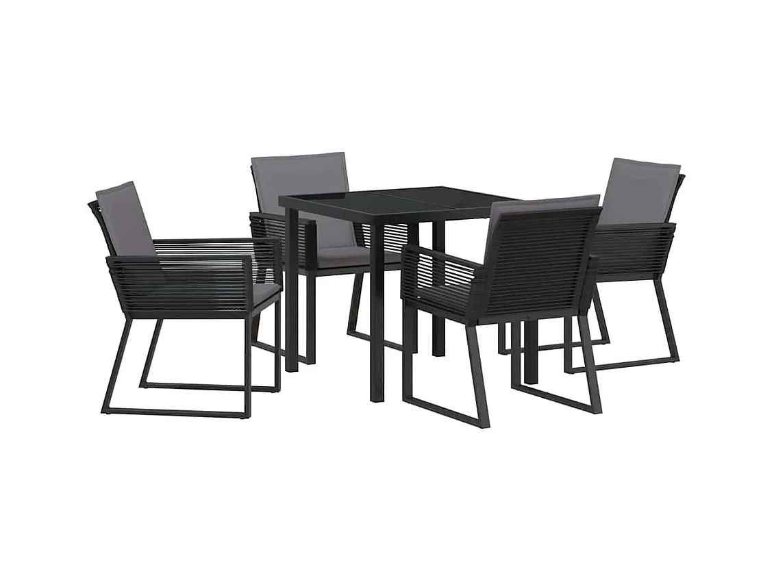 Set da pranzo da giardino 5 pezzi con cuscini in polyrattan nero