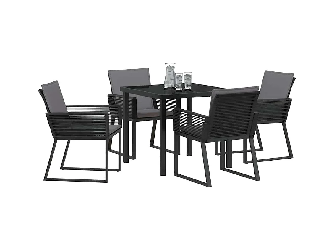 Set da pranzo da giardino 5 pezzi con cuscini in polyrattan nero