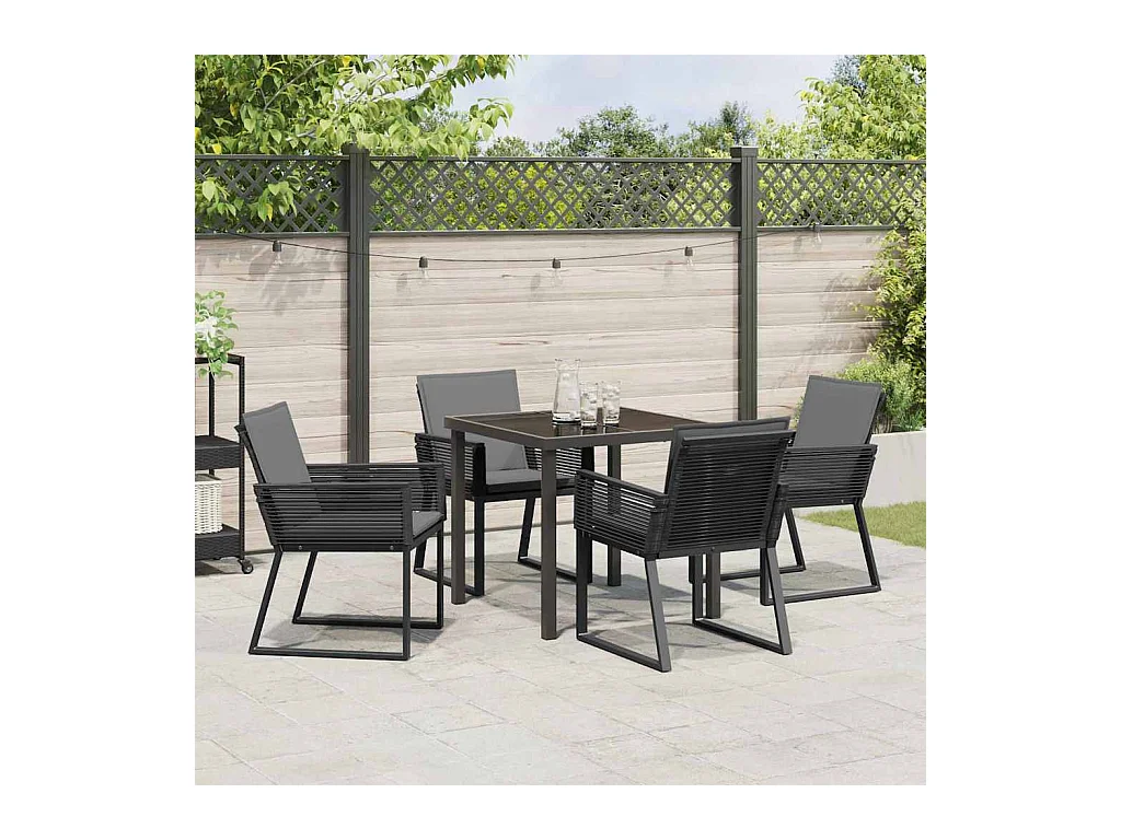 Set da pranzo da giardino 5 pezzi con cuscini in polyrattan nero