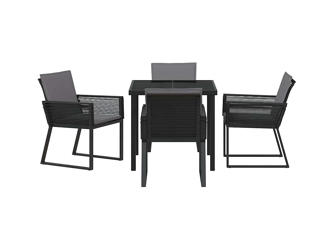 Set da pranzo da giardino 5 pezzi con cuscini in polyrattan nero