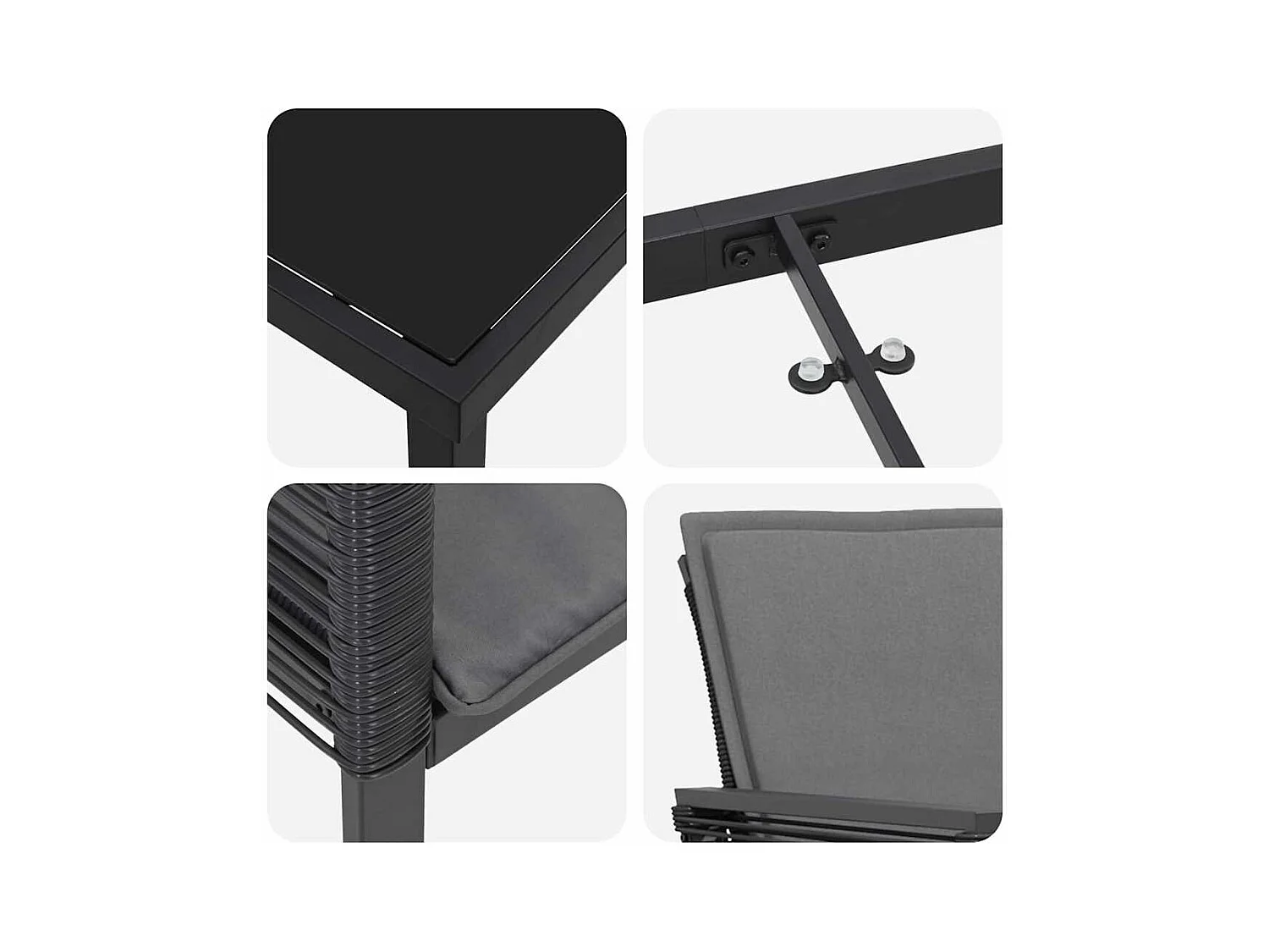 Set da pranzo da giardino 5 pezzi con cuscini in polyrattan nero