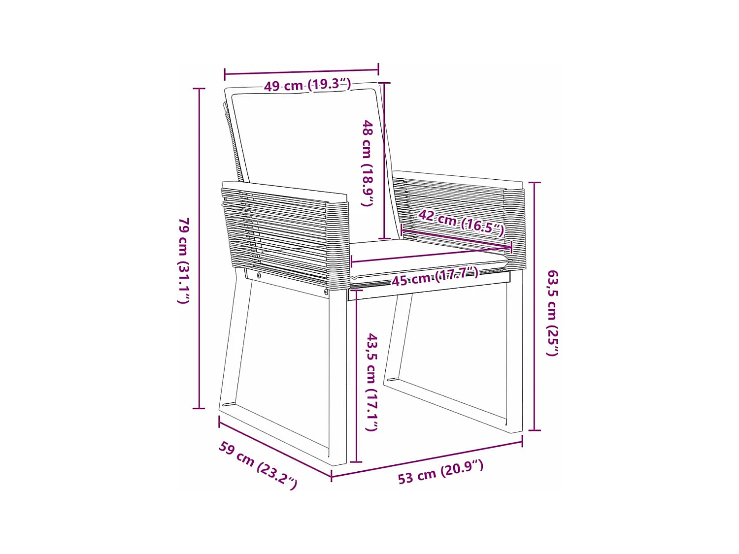 Set da pranzo da giardino 5 pezzi con cuscini in polyrattan nero