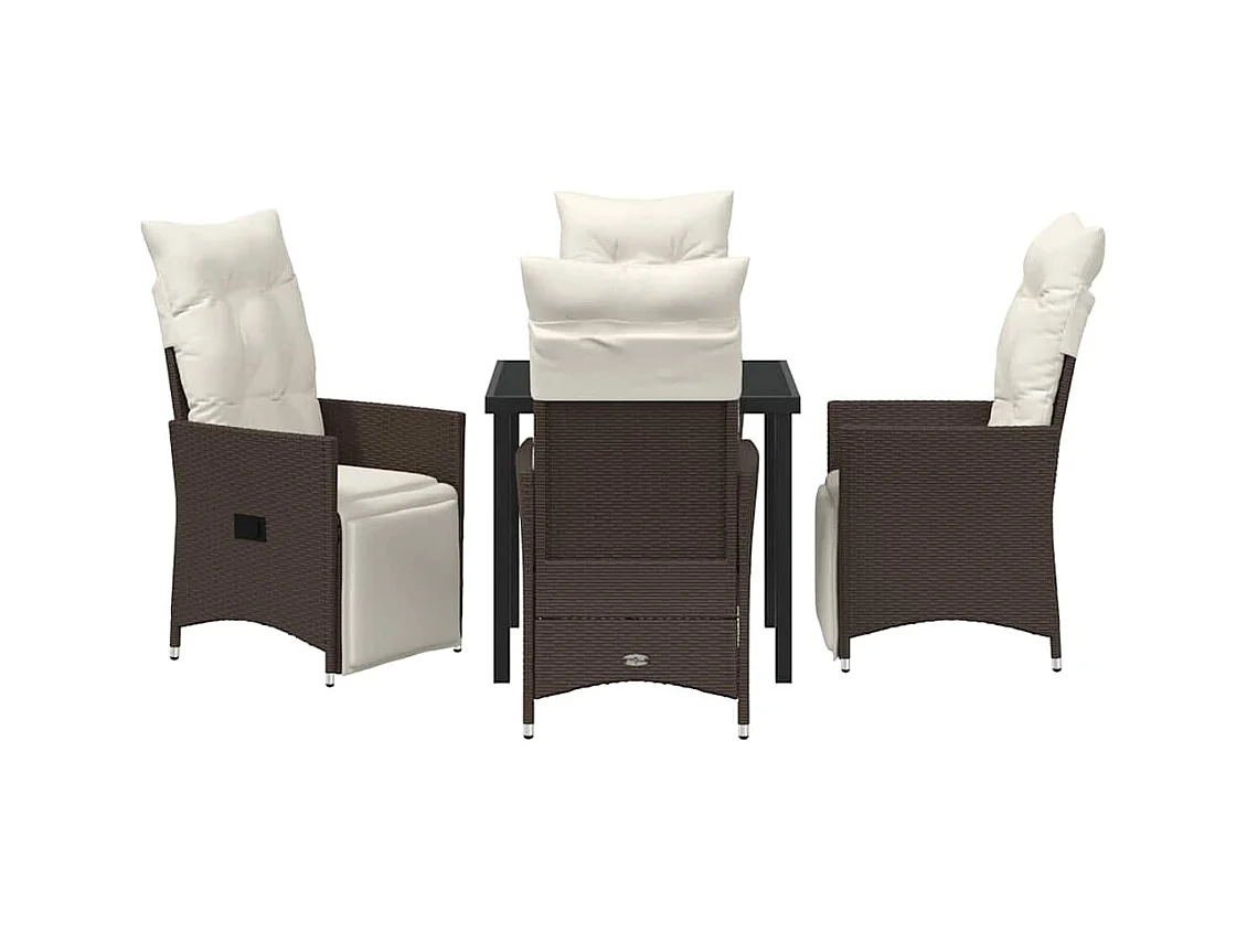 Ensemble de salle à manger de jardin de 5 pièces avec coussins en poly rattan marron