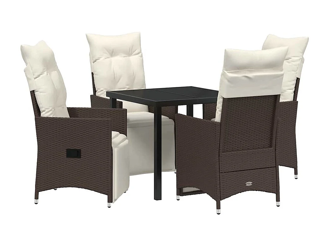 5-delige tuinset met bruine polyrotan kussens