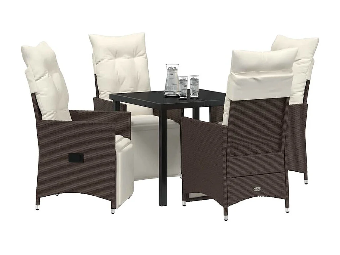 5-delige tuinset met bruine polyrotan kussens