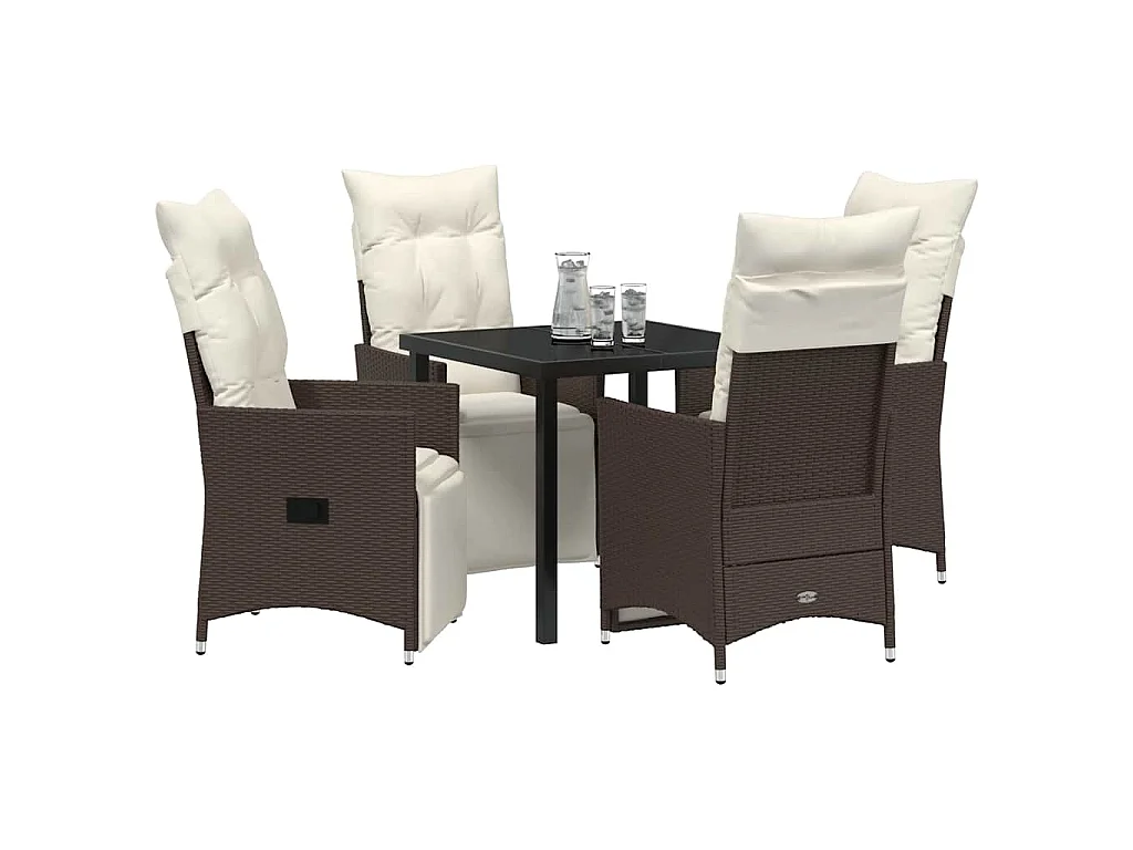 Ensemble de salle à manger de jardin de 5 pièces avec coussins en poly rattan marron