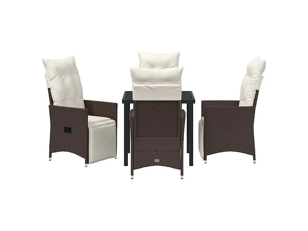 Ensemble de salle à manger de jardin de 5 pièces avec coussins en poly rattan marron