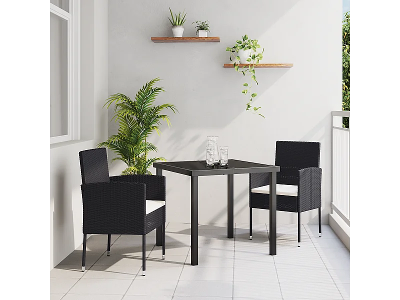 Set da pranzo da giardino 3 pezzi con cuscini - Polyrattan nero