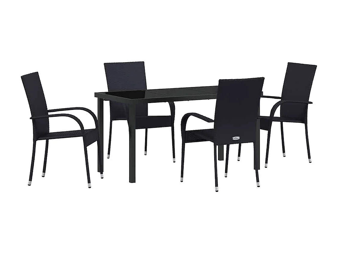 Set da pranzo da giardino in polyrattan nero da 5 pezzi