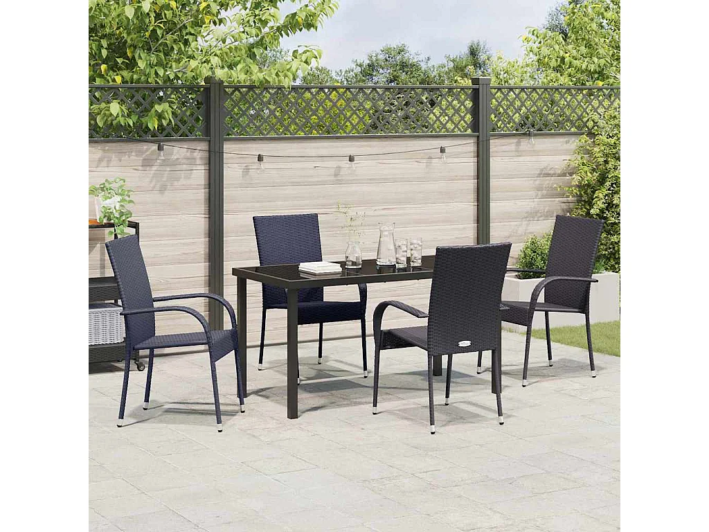 Set da pranzo da giardino in polyrattan nero da 5 pezzi