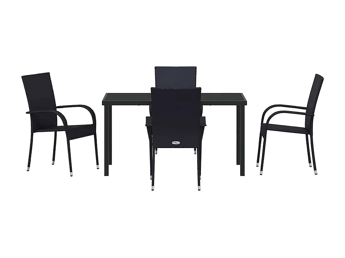 Set da pranzo da giardino in polyrattan nero da 5 pezzi
