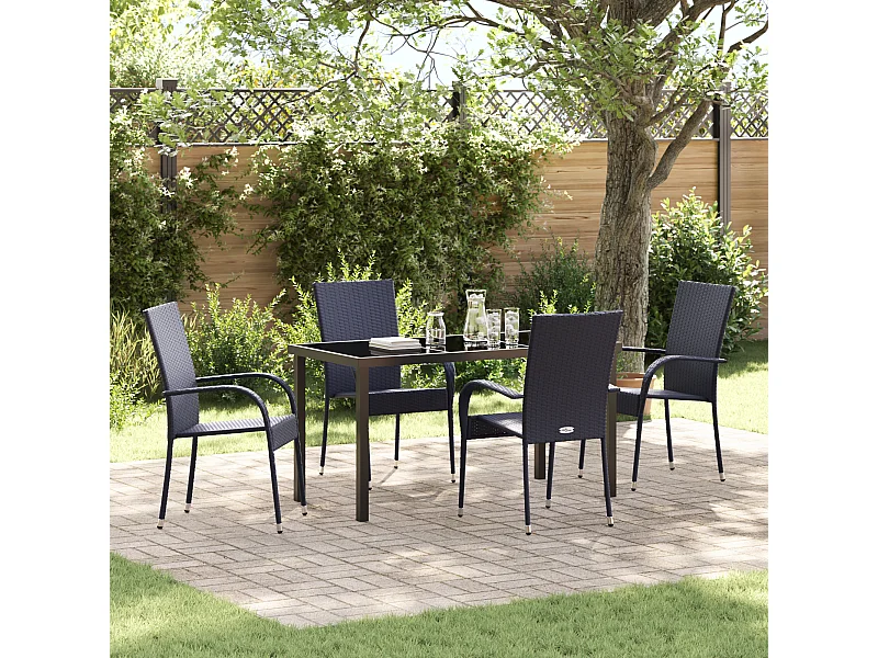 Set da pranzo da giardino in polyrattan nero da 5 pezzi