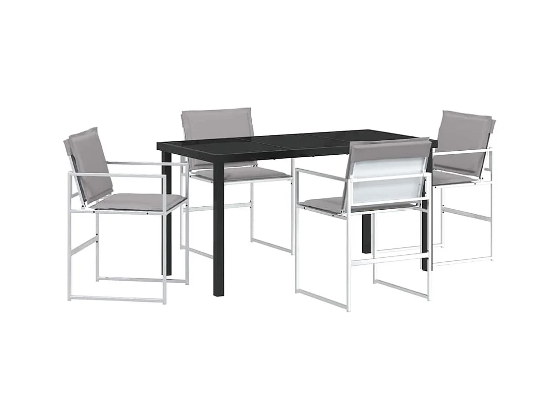 Set da pranzo da giardino 5 pezzi con cuscini bianchi in textilene e acciaio