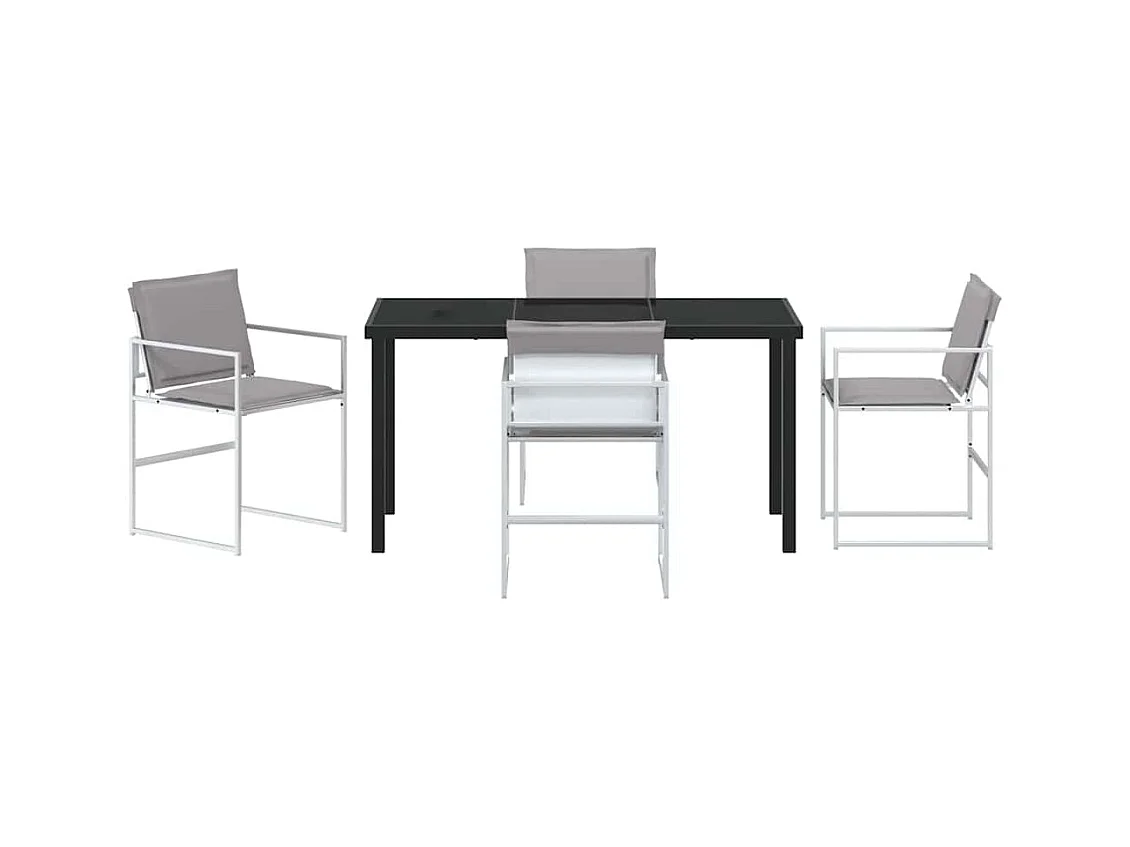 Set da pranzo da giardino 5 pezzi con cuscini bianchi in textilene e acciaio