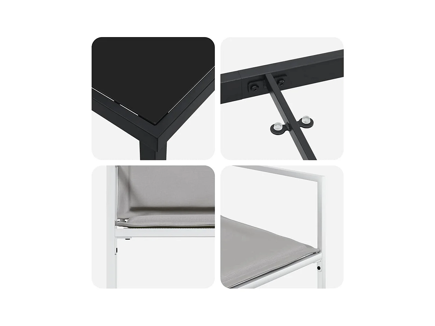 Set da pranzo da giardino 5 pezzi con cuscini bianchi in textilene e acciaio