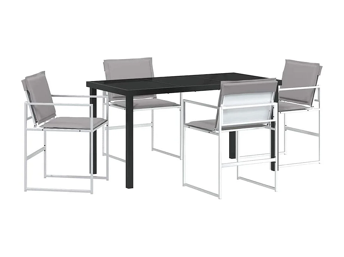 Set da pranzo da giardino 5 pezzi con cuscini bianchi in textilene e acciaio