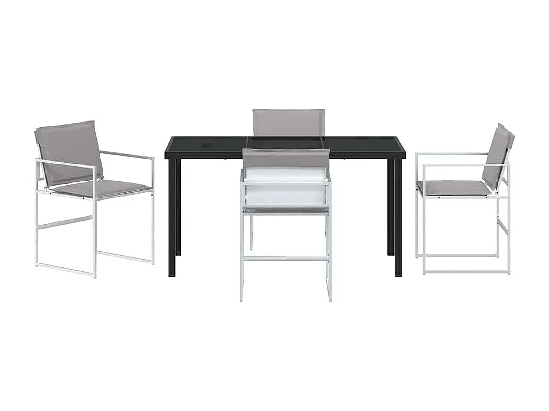 Set da pranzo da giardino 5 pezzi con cuscini bianchi in textilene e acciaio