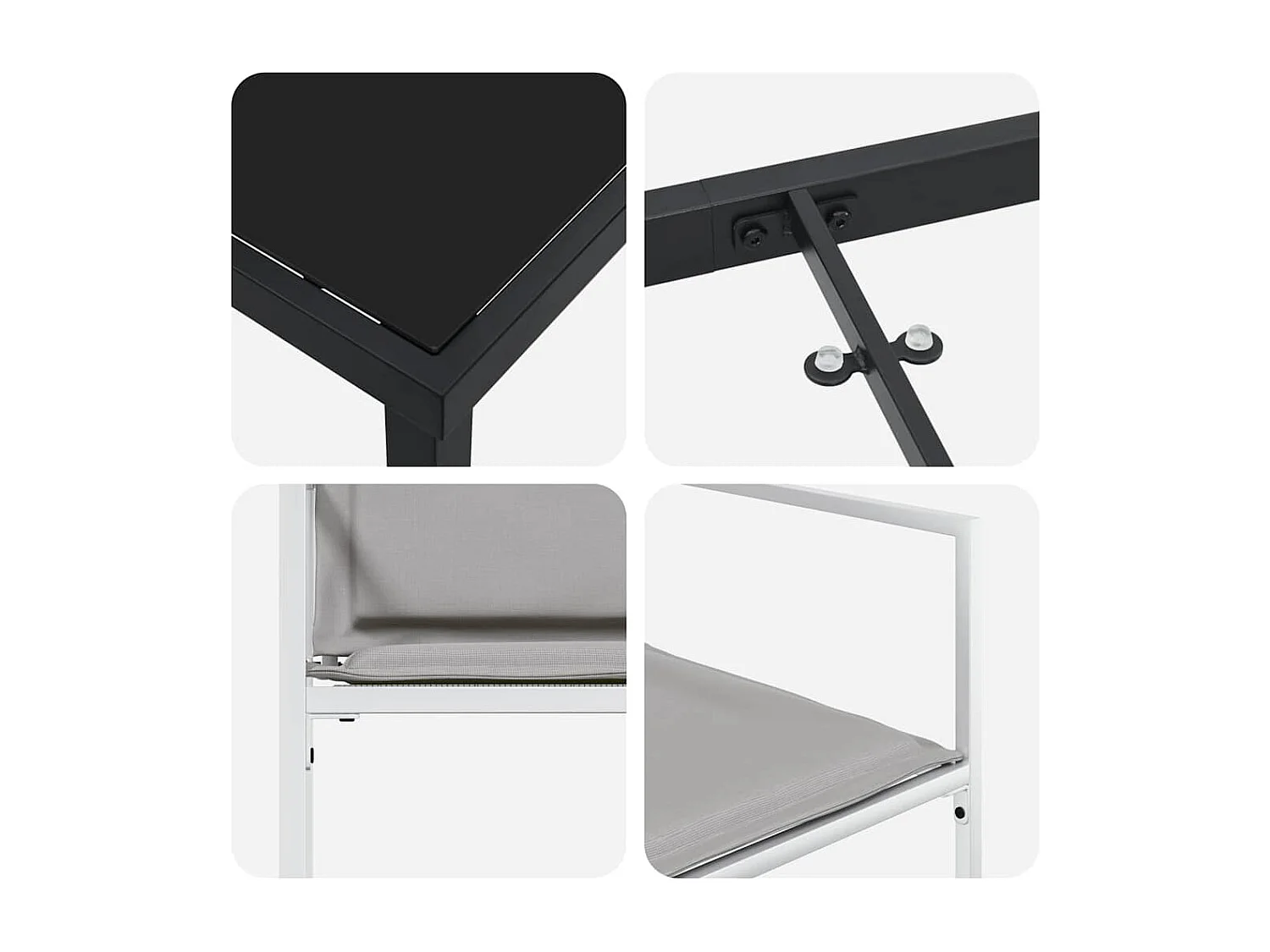 Set da pranzo da giardino 5 pezzi con cuscini bianchi in textilene e acciaio