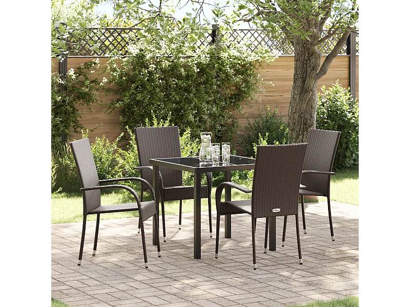 Ensemble de salle à manger de jardin 5 pièces - Poly rattan marron