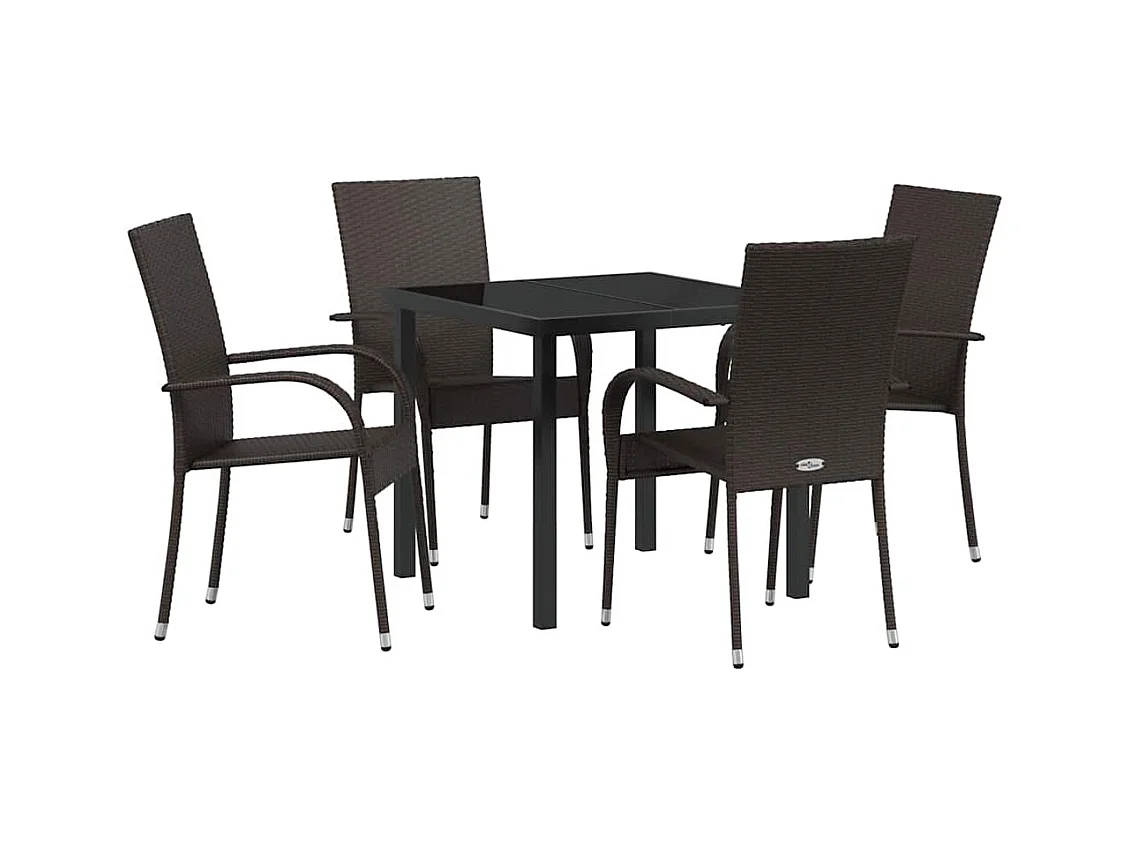 Ensemble de salle à manger de jardin 5 pièces - Poly rattan marron