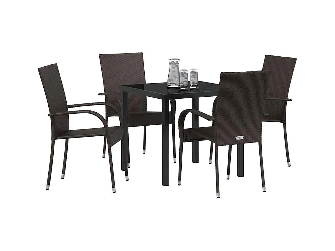 Ensemble de salle à manger de jardin 5 pièces - Poly rattan marron