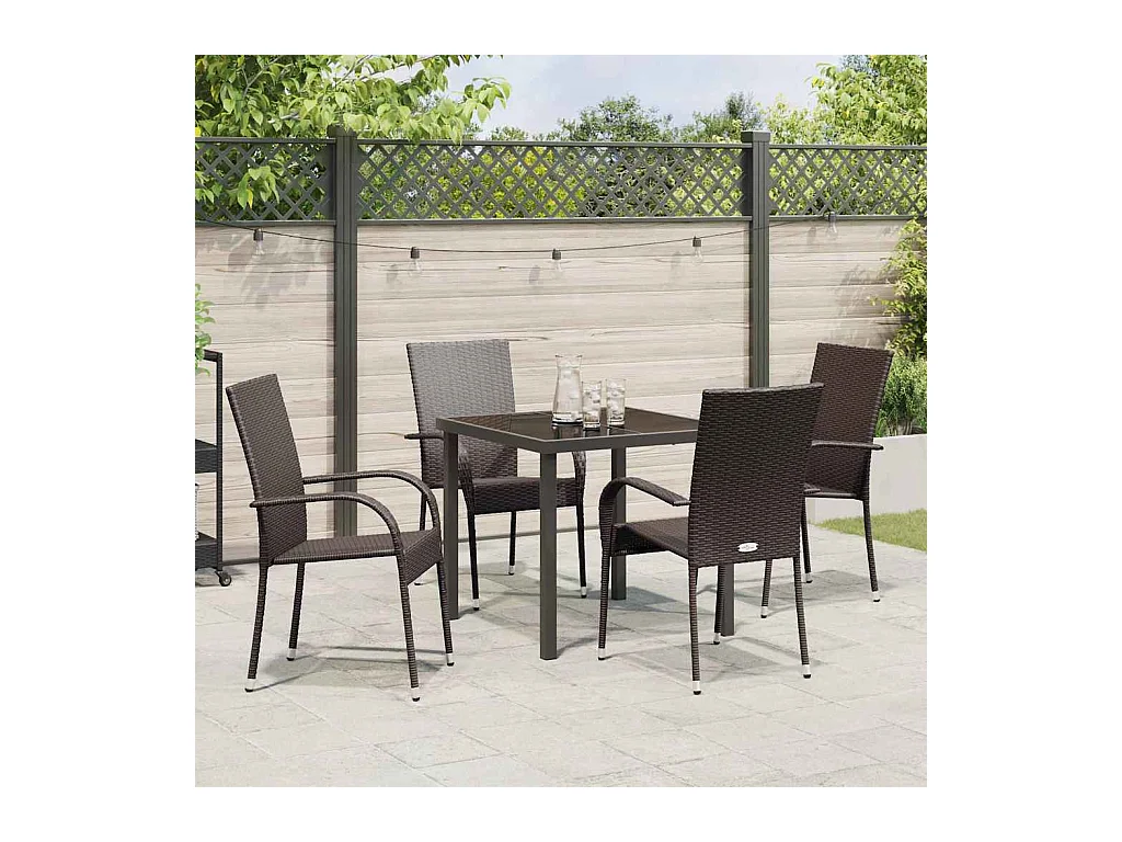 Ensemble de salle à manger de jardin 5 pièces - Poly rattan marron