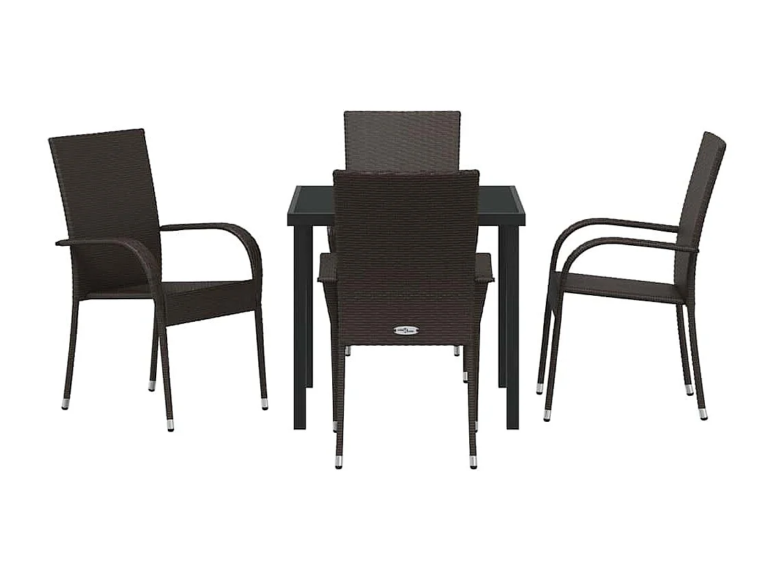 Ensemble de salle à manger de jardin 5 pièces - Poly rattan marron