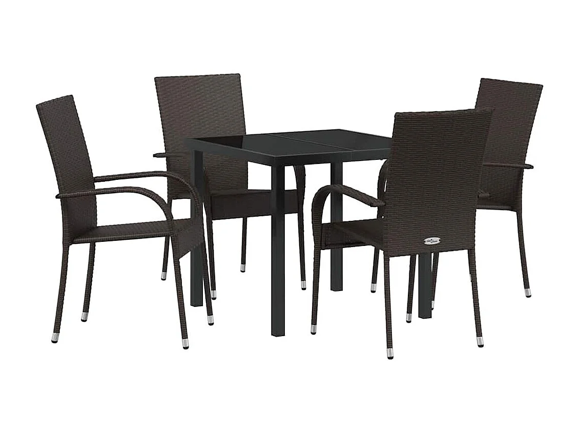 Ensemble de salle à manger de jardin 5 pièces - Poly rattan marron