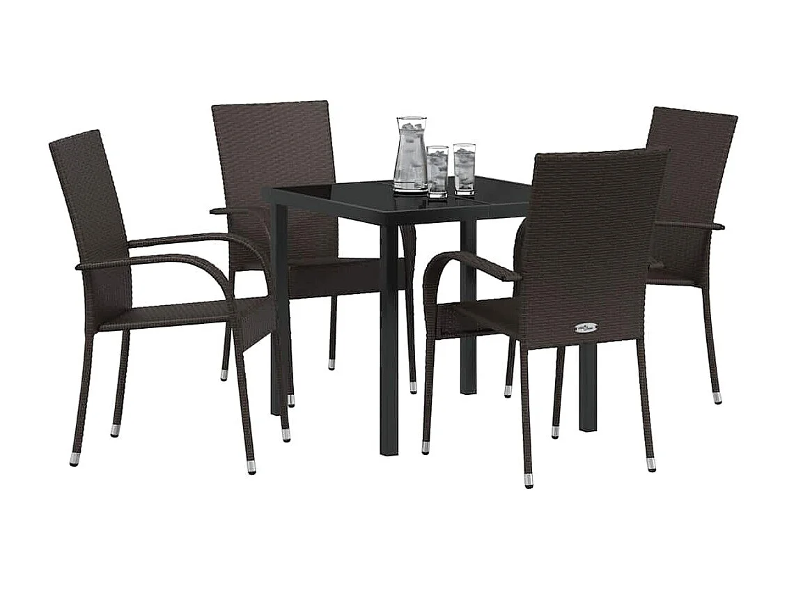 Ensemble de salle à manger de jardin 5 pièces - Poly rattan marron