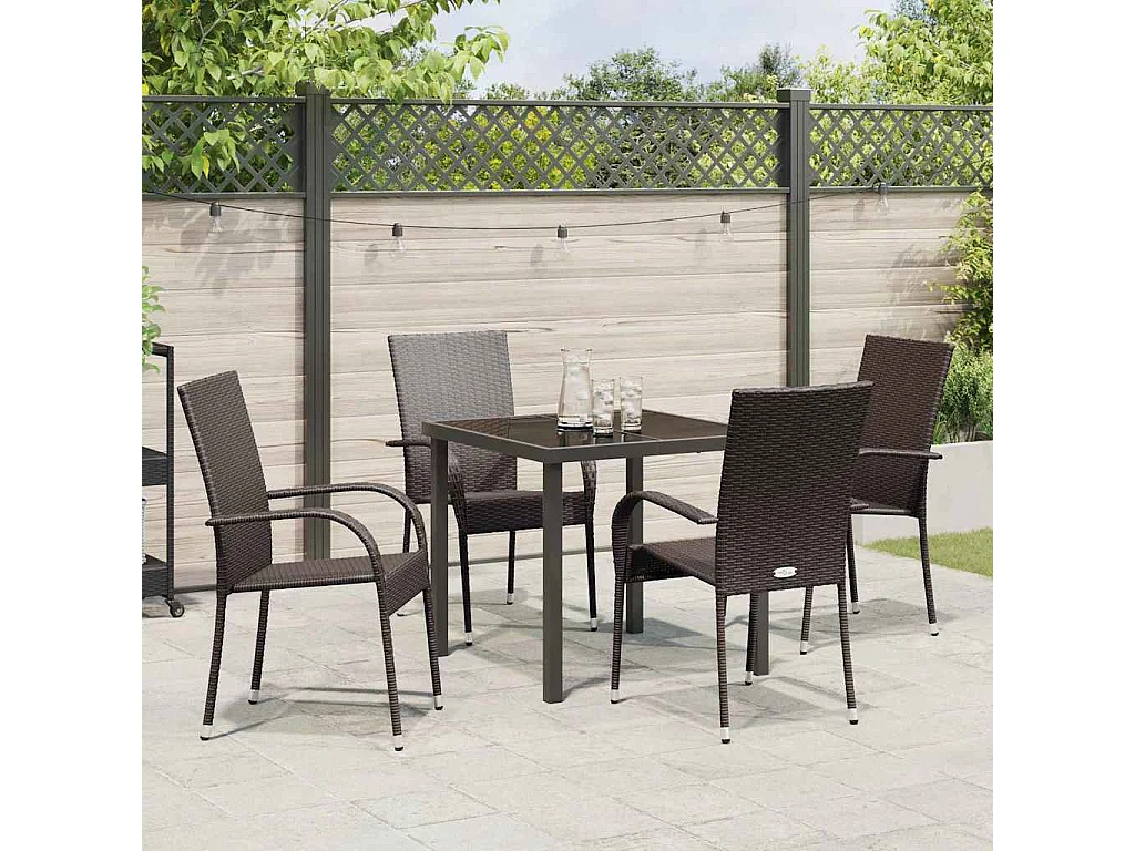 Ensemble de salle à manger de jardin 5 pièces - Poly rattan marron